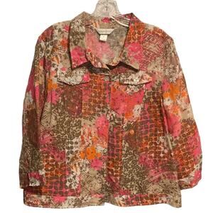 CHRISTOPHER & BANKS Size XL Jacket Mixed Print Pattern Pink Brown Art-To-Wear